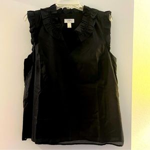 Ann Taylor Loft Ruffle Blouse V Neck Fully Lined Sleeveless Black Size Large